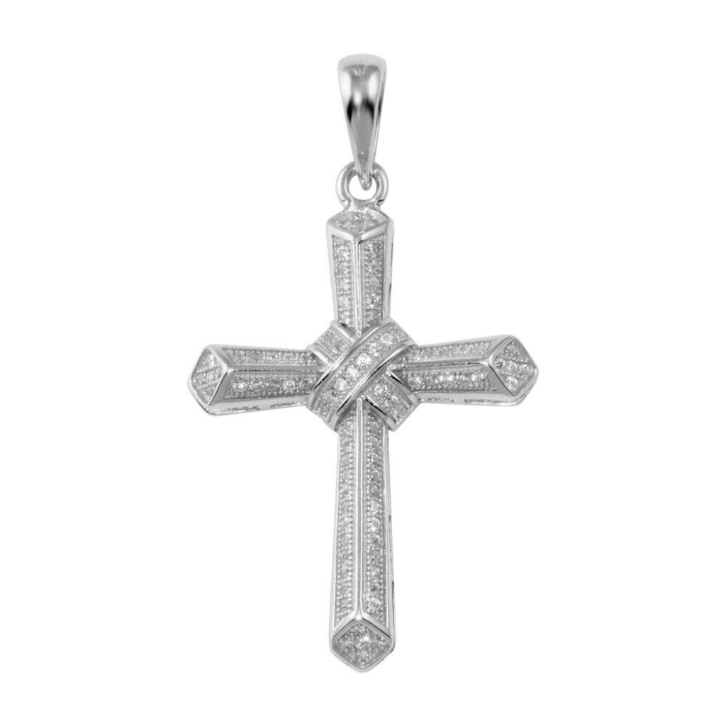 925 Sterling Silver Cz Cross Hip Hop Pendant Necklace 84$